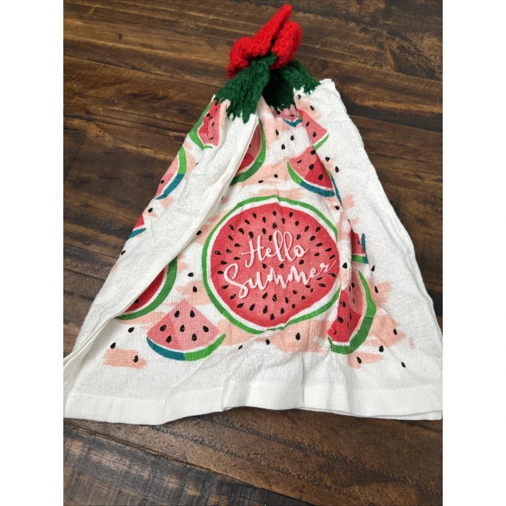 3 Handmade Crochet top Kitchen Hanging Hand Towels Summer Vibes Hello Summer 16